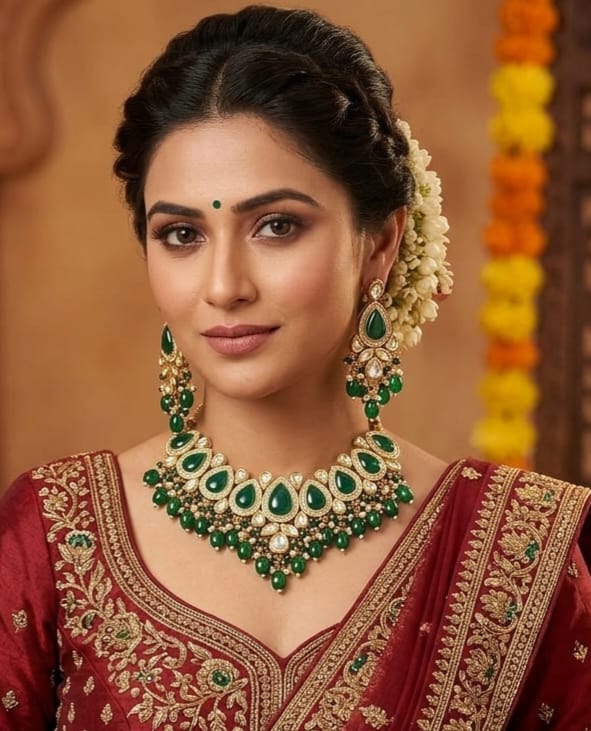 Lovely Maharani Collection Green Kundan Choker Jewellery Set | JewelOn