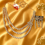 Rangdhara Rose Gold American Diamond 3 Line Necklace Set | JewelOn