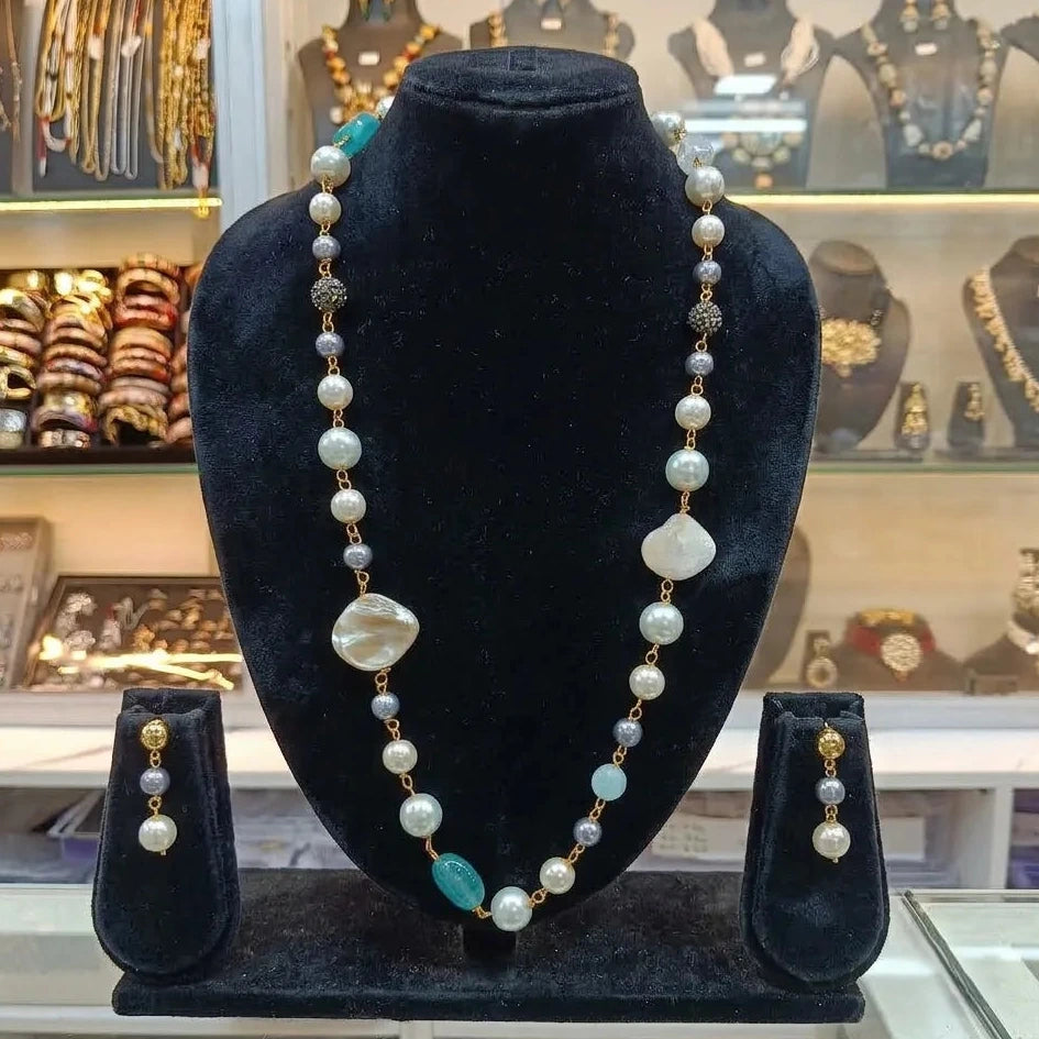 Baani Blue Statement Stone Necklace Earring Set