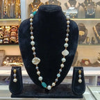 Baani Blue Statement Stone Necklace Earring Set