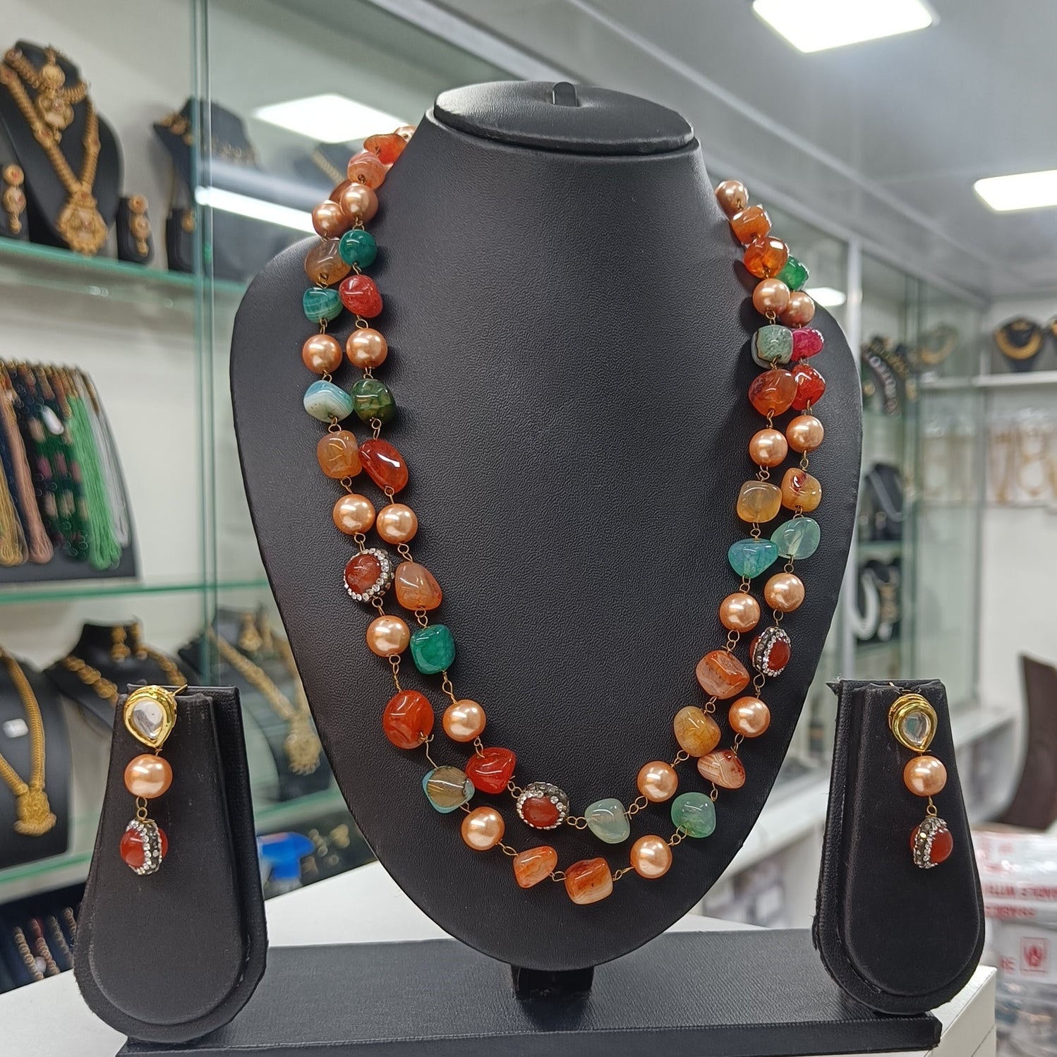 Swarnim Prabha Yellow Semiprecious Stone Mala Necklace Earring Set | JewelOn