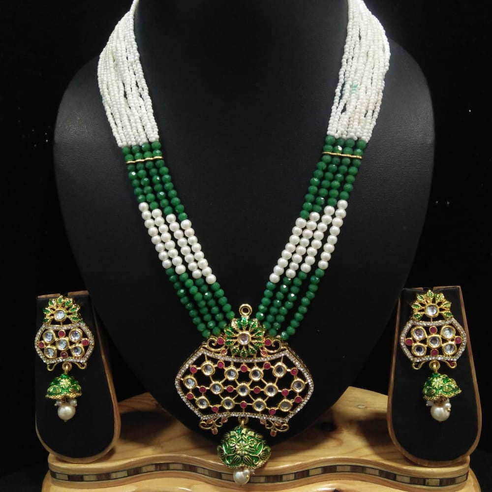 kundan Pendant Necklace Set (Green)