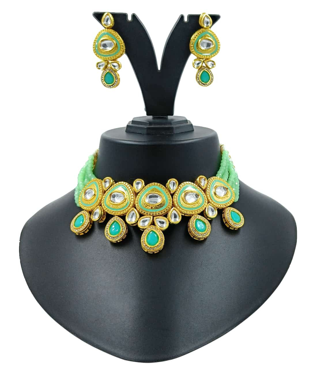 Royal Kundan Necklace Set (MintGreen)