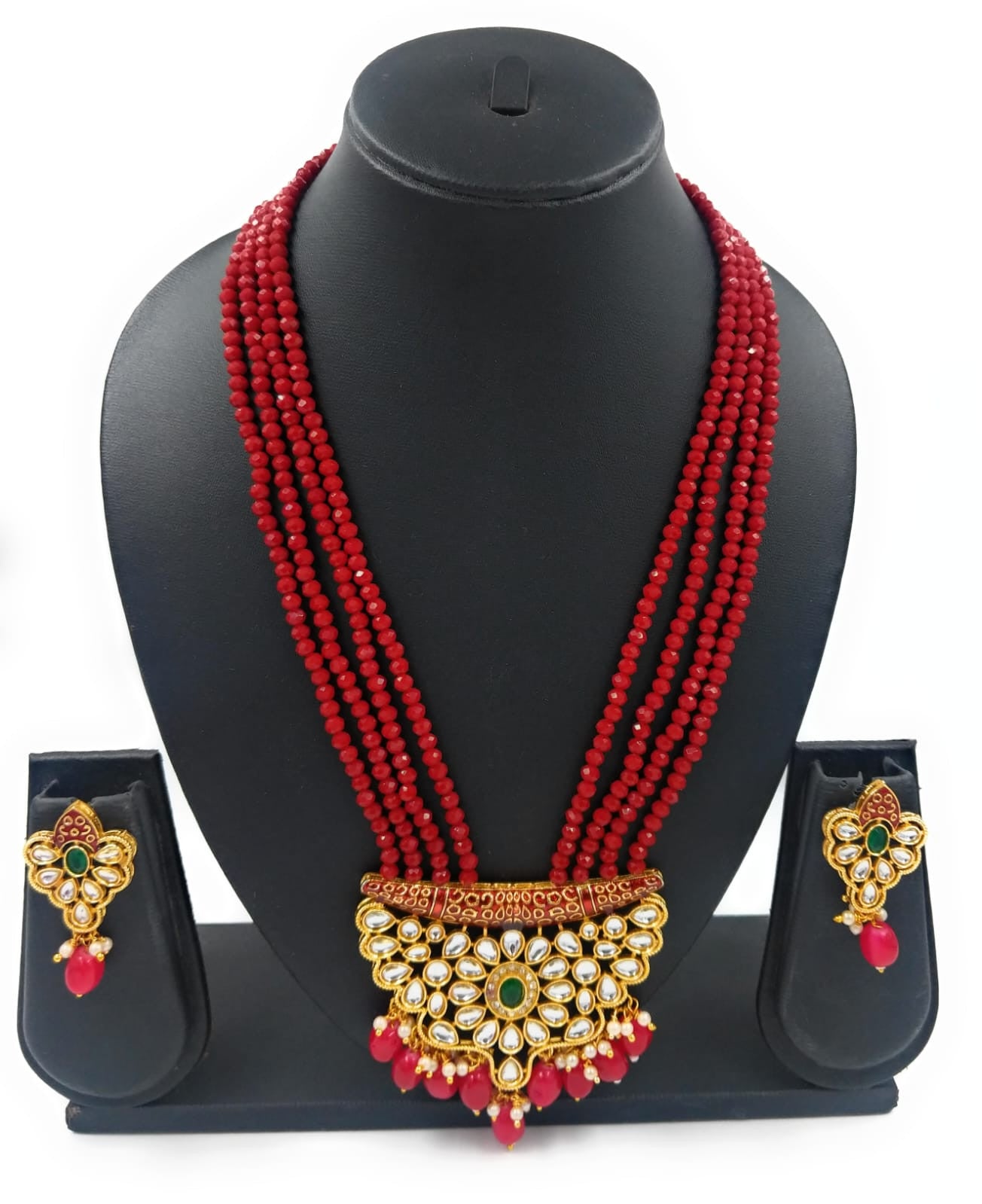Kundan Pendant Necklace Set (Red)