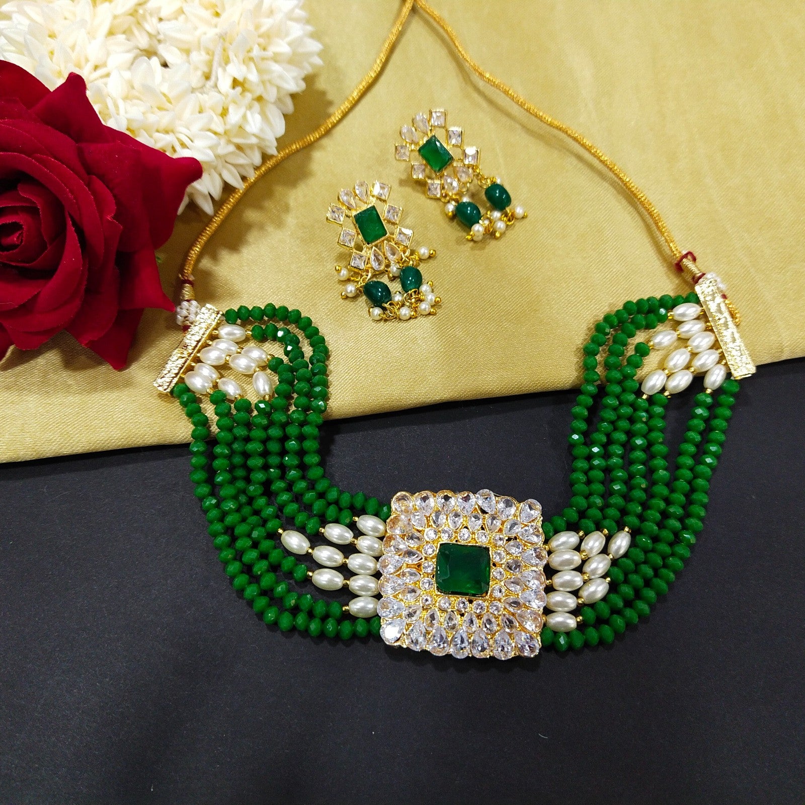 Sparkle Crystal Beads Choker Green