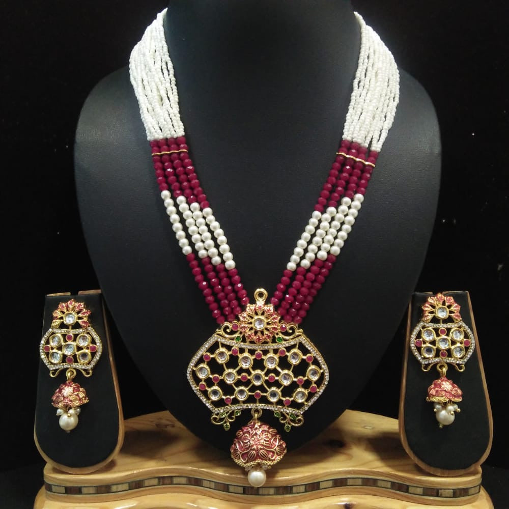 Kundan Pendant Necklace Set (Maroon)