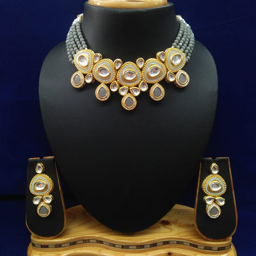 Royak Kundan Necklace Set (Grey)