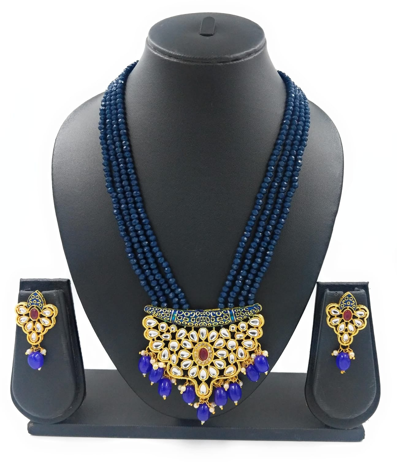 Kundan Pendant Necklace Set (Blue)