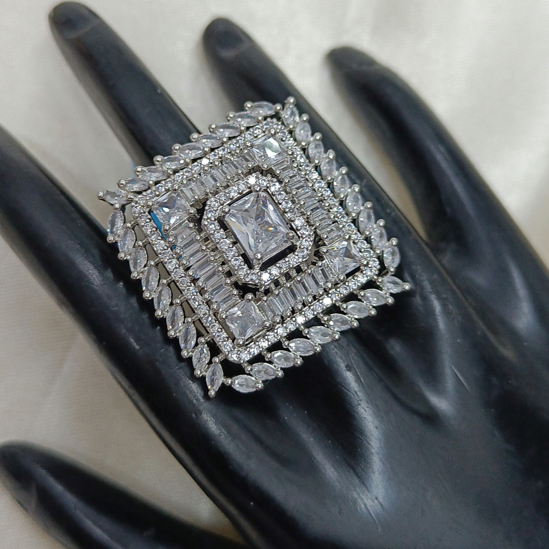 American Diamond Silver Polish Ring