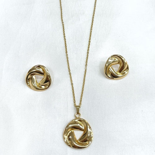 JewelOn gold-tone twisted knot pendant necklace and matching stud earrings set.