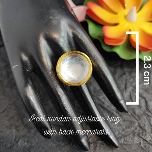 JewelOn Kundan adjustable ring with a clear stone and gold-tone setting, featuring back meenakari detail.