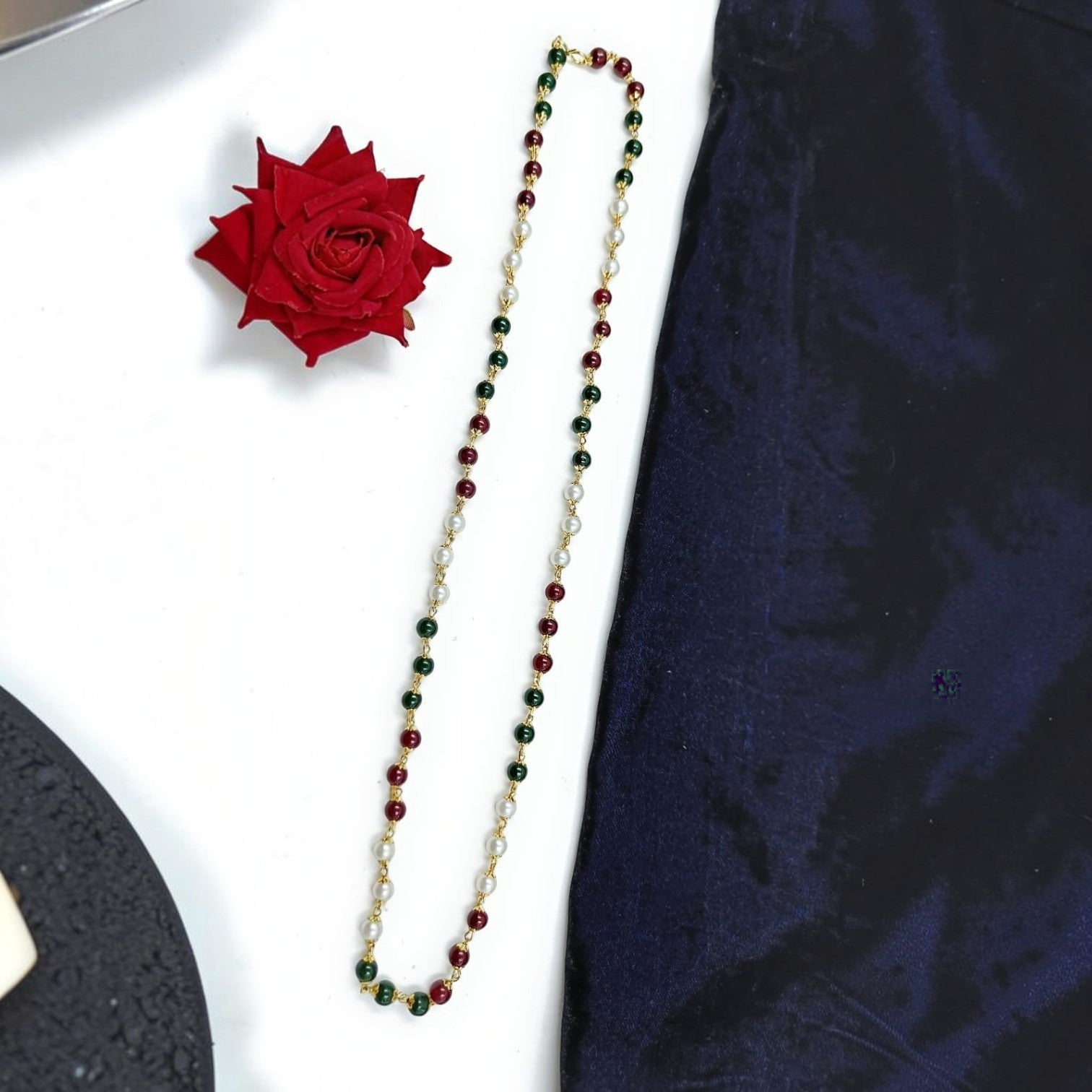 JewelOn 24-inch multi-color beaded chain necklace with gold accents and pearl beads. Elegant jewelry for women.