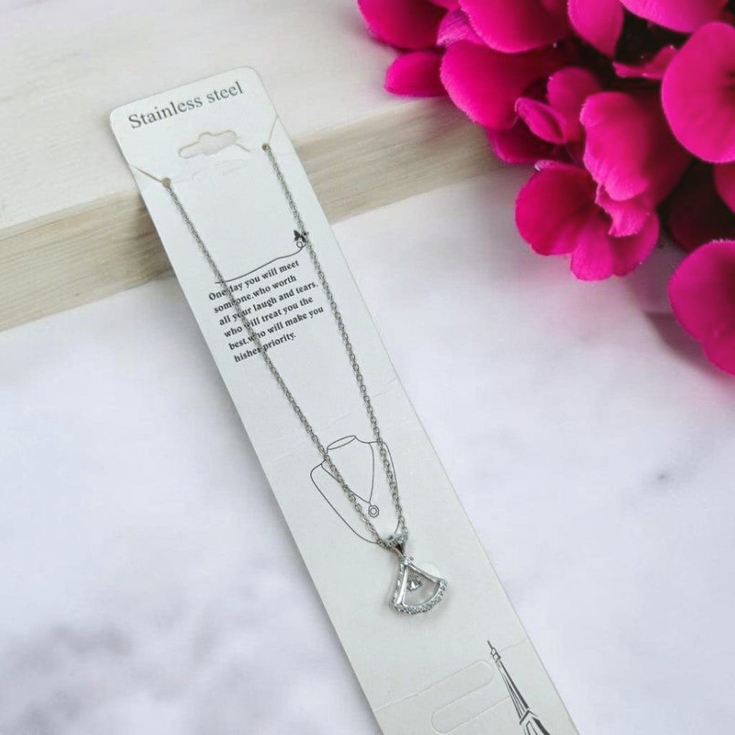 JewelOn Mira Western Dazzling Allure pendant chain necklace with silver polish finish and American diamonds.