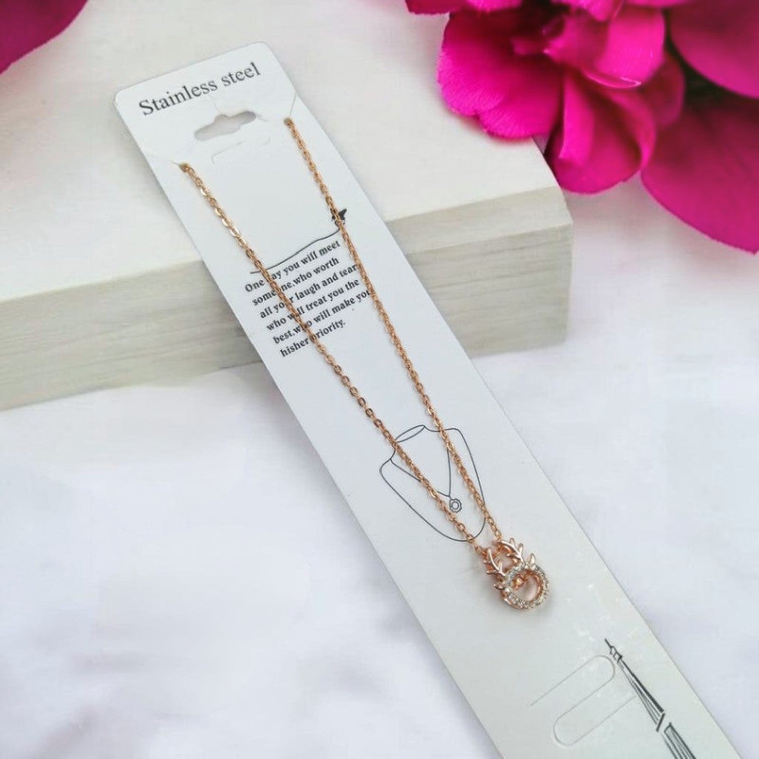 JewelOn Riya Western Festive Pattern Pendant Chain Necklace with rose gold finish and sparkling stones.