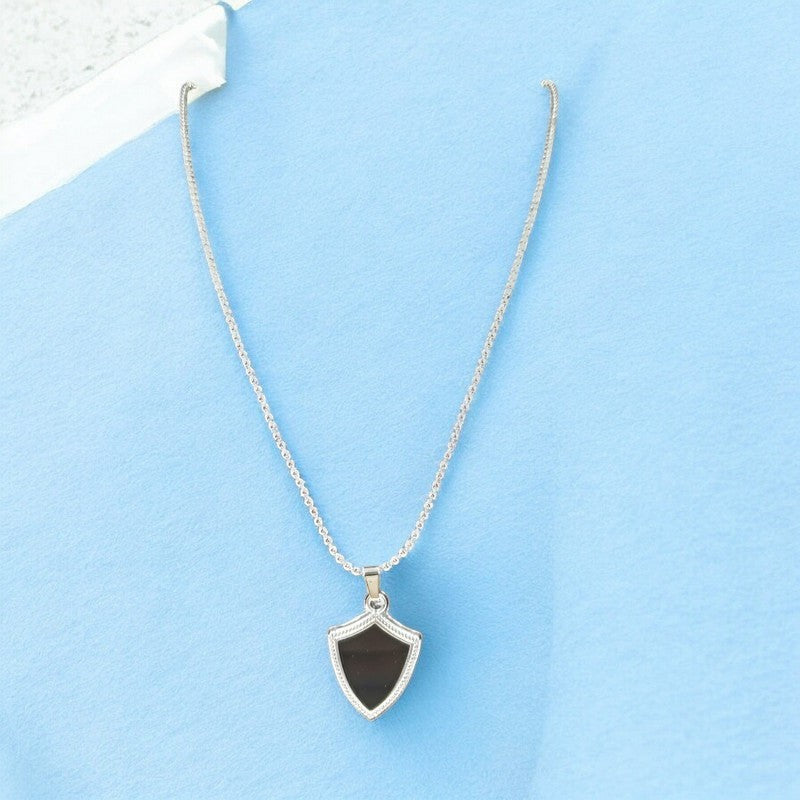 JewelOn silver-tone shield pendant necklace with black inlay and delicate chain.