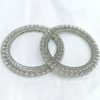 JewelOn Rajatrekha AD Silver Kada Bangle with intricate diamond stone detailing and geometric patterns. Silver-toned.