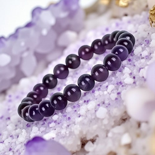 JewelOn Amethyst 8mm crystal beaded bracelet for men and women, deep violet hue, elastic fit.
