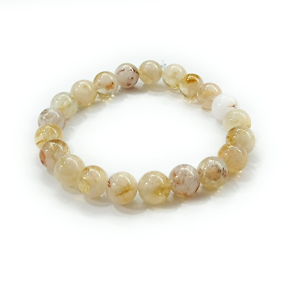 JewelOn 8mm natural citrine crystal bracelet with warm golden-yellow beads, elastic fit, unisex design.