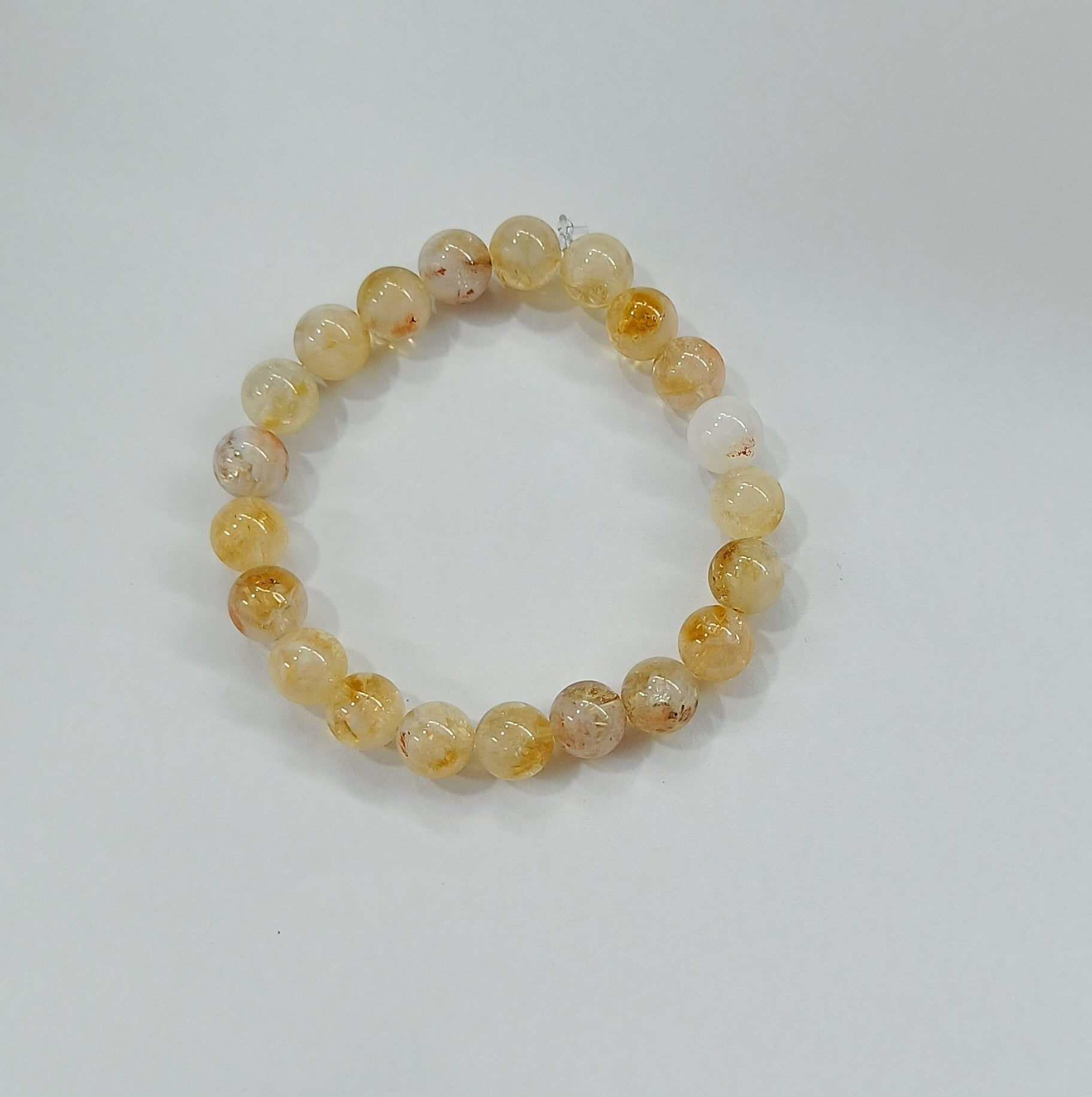 JewelOn 8mm natural citrine crystal bracelet with warm golden-yellow beads, suitable for men and women.