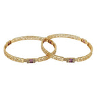 JewelOn Éclat gold plated bangles set for women with intricate cutwork and purple stone accents.