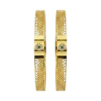 JewelOn Esplendor gold plated bangles set for women, featuring intricate filigree design and a central green stone accent.
