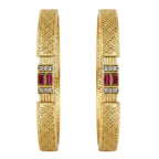 JewelOn Thalia gold plated bangles set for women, featuring intricate lattice patterns and ruby-colored stones.