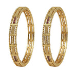 JewelOn Priya gold plated bangles set for women, featuring intricate patterns and small red stones. Traditional ethnic jewelry.