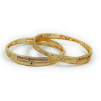 JewelOn Zoë gold plated bangles set for women, featuring intricate patterns and small red and clear stones.