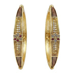 JewelOn Dorada gold plated bangles set for women, featuring intricate patterns and small red and clear stones.