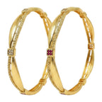 JewelOn gold-plated bangles set with ruby and diamond accent stones, featuring intricate detailing and a traditional Indian design.