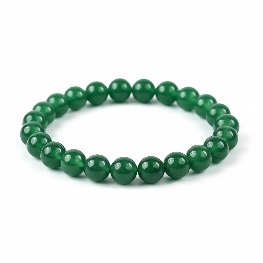 JewelOn green jade 8mm crystal bead bracelet for men and women, smooth polished beads, elastic fit.