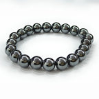 JewelOn Hematite 8mm crystal bead bracelet for men and women, metallic grey-black, grounding and protective