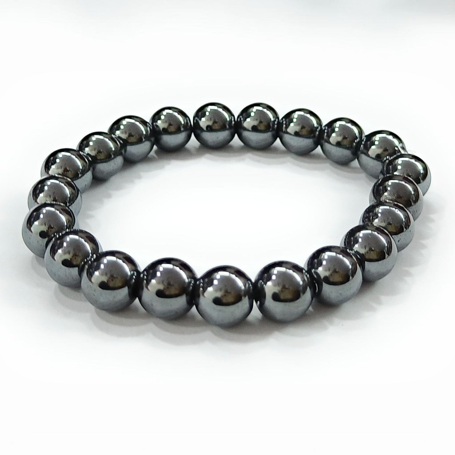 JewelOn Hematite 8mm crystal bead bracelet for men and women, metallic grey-black, grounding and protective