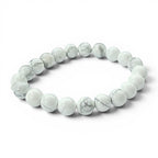 JewelOn white 8mm Howlite crystal beaded bracelet with grey veining, unisex design for stress relief.