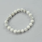 JewelOn white 8mm Howlite crystal beaded bracelet with grey veining, unisex design for men and women.