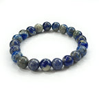 JewelOn Lapis Lazuli 8mm beaded bracelet with golden pyrite flecks, elastic band, for men and women.