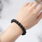JewelOn black 8mm lava stone beaded bracelet for men and women, elastic band, natural porous texture
