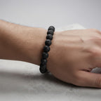 JewelOn black 8mm lava stone beaded bracelet for men and women, elastic band, natural porous texture.
