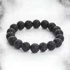JewelOn black 8mm lava stone beaded bracelet for men and women, elastic band, natural porous texture
