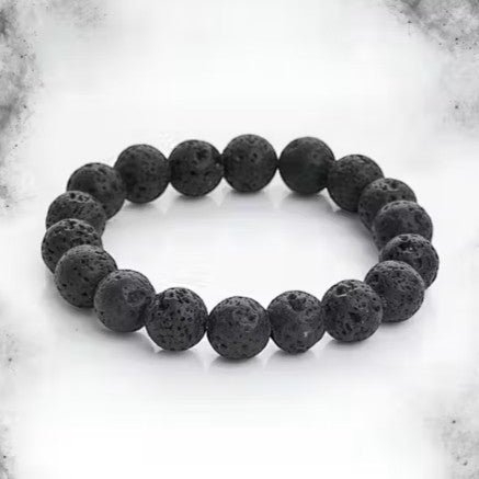 JewelOn black 8mm lava stone beaded bracelet for men and women, elastic band, natural porous texture