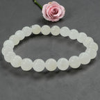 JewelOn white 8mm moonstone crystal beaded bracelet for men and women, elastic cord, natural shimmer