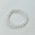 JewelOn white 8mm moonstone crystal beaded bracelet for men and women, strung on elastic cord.