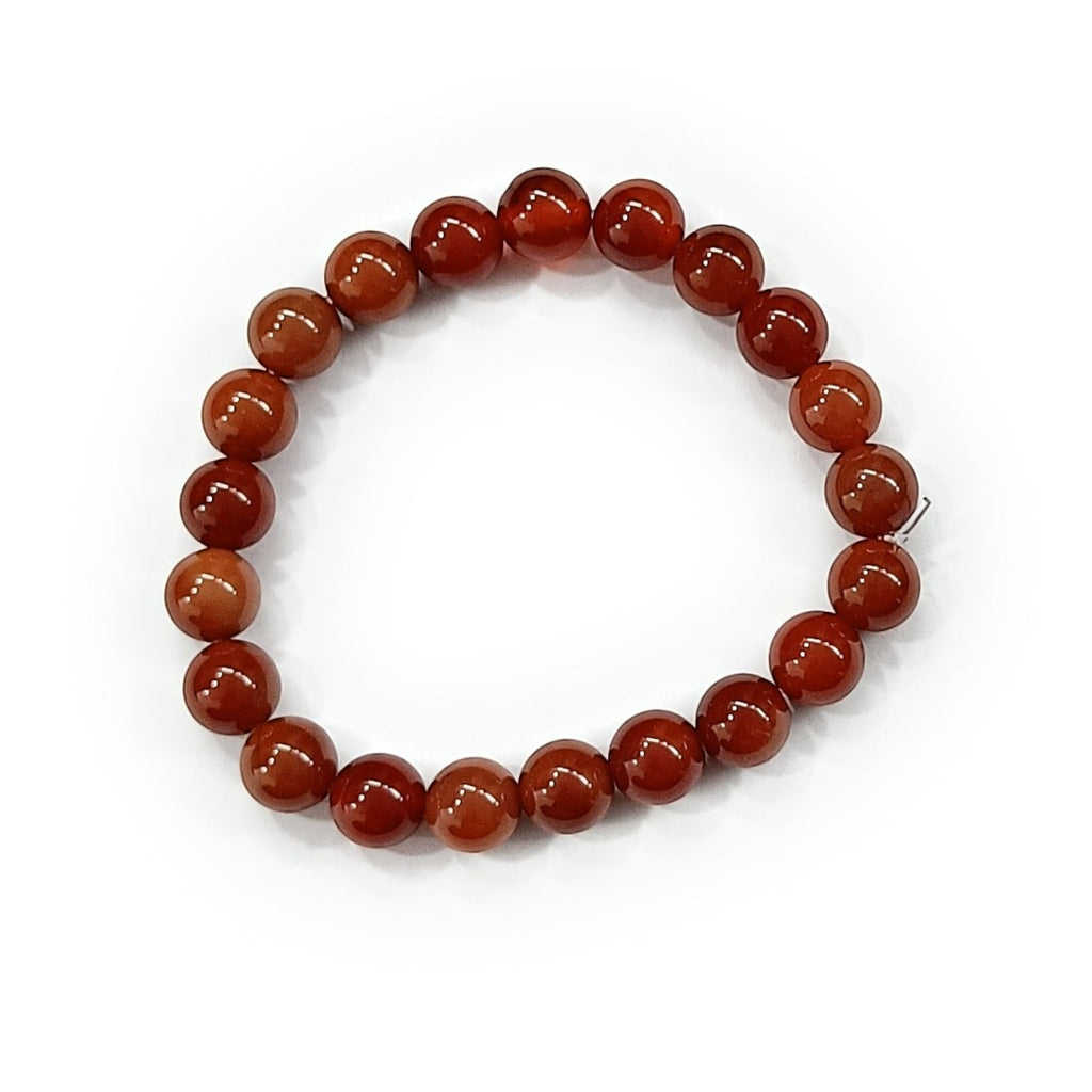 JewelOn bracelet with 8mm genuine red carnelian beads, elastic cord, for men and women.