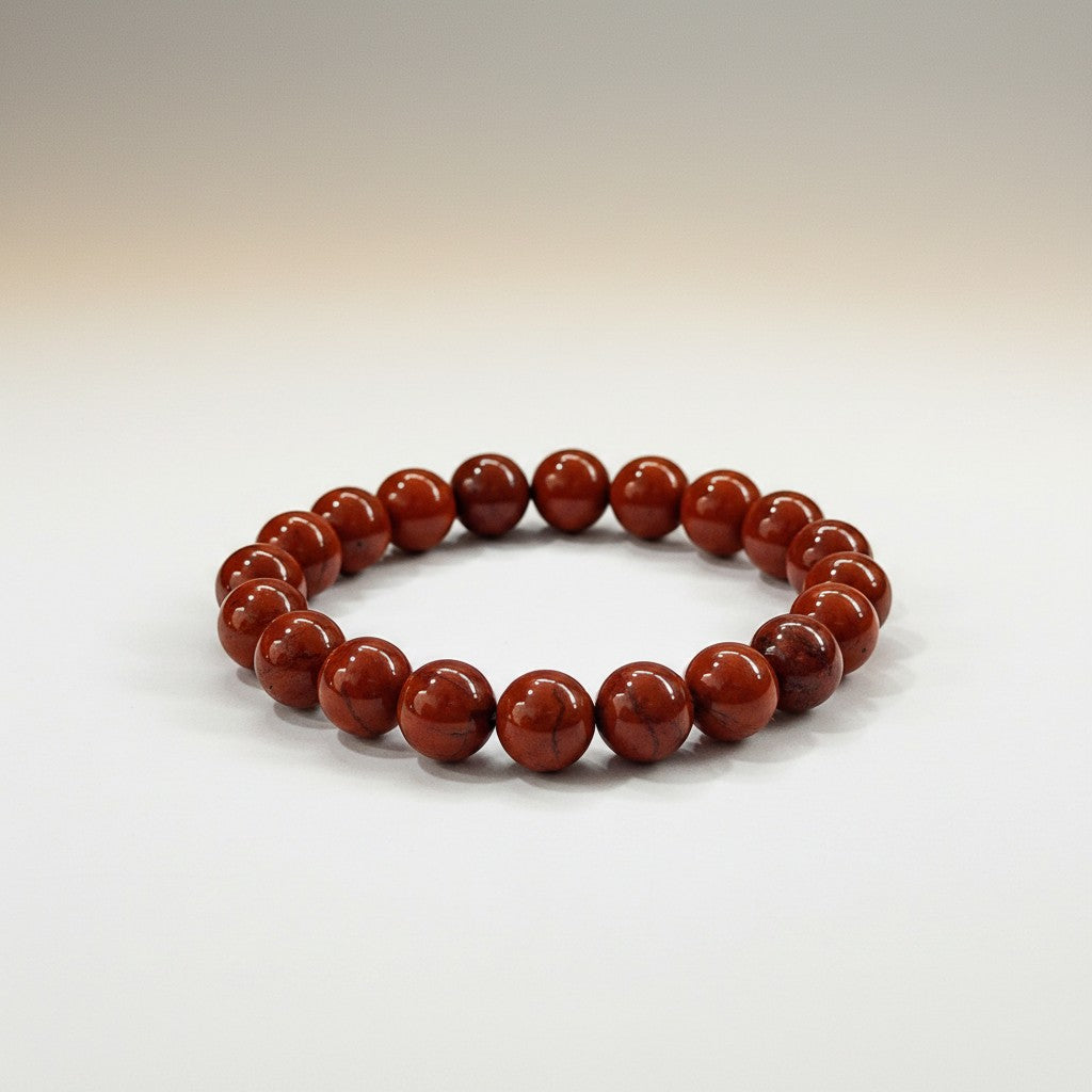 JewelOn Red Jasper 8mm beaded bracelet for men and women, grounding and stabilising stone