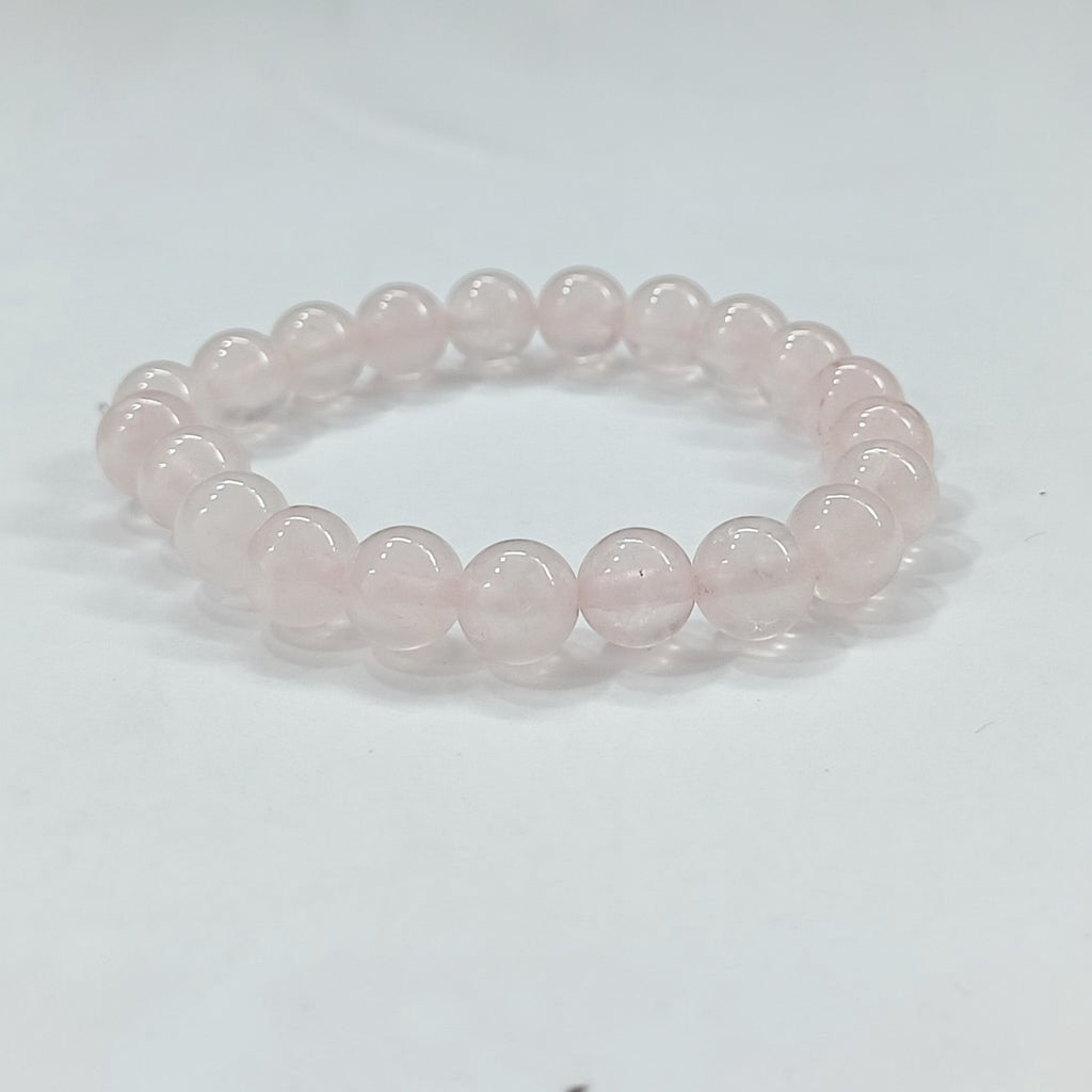 JewelOn Rose Quartz 8mm crystal beaded bracelet for men and women, elastic cord, soft pink.