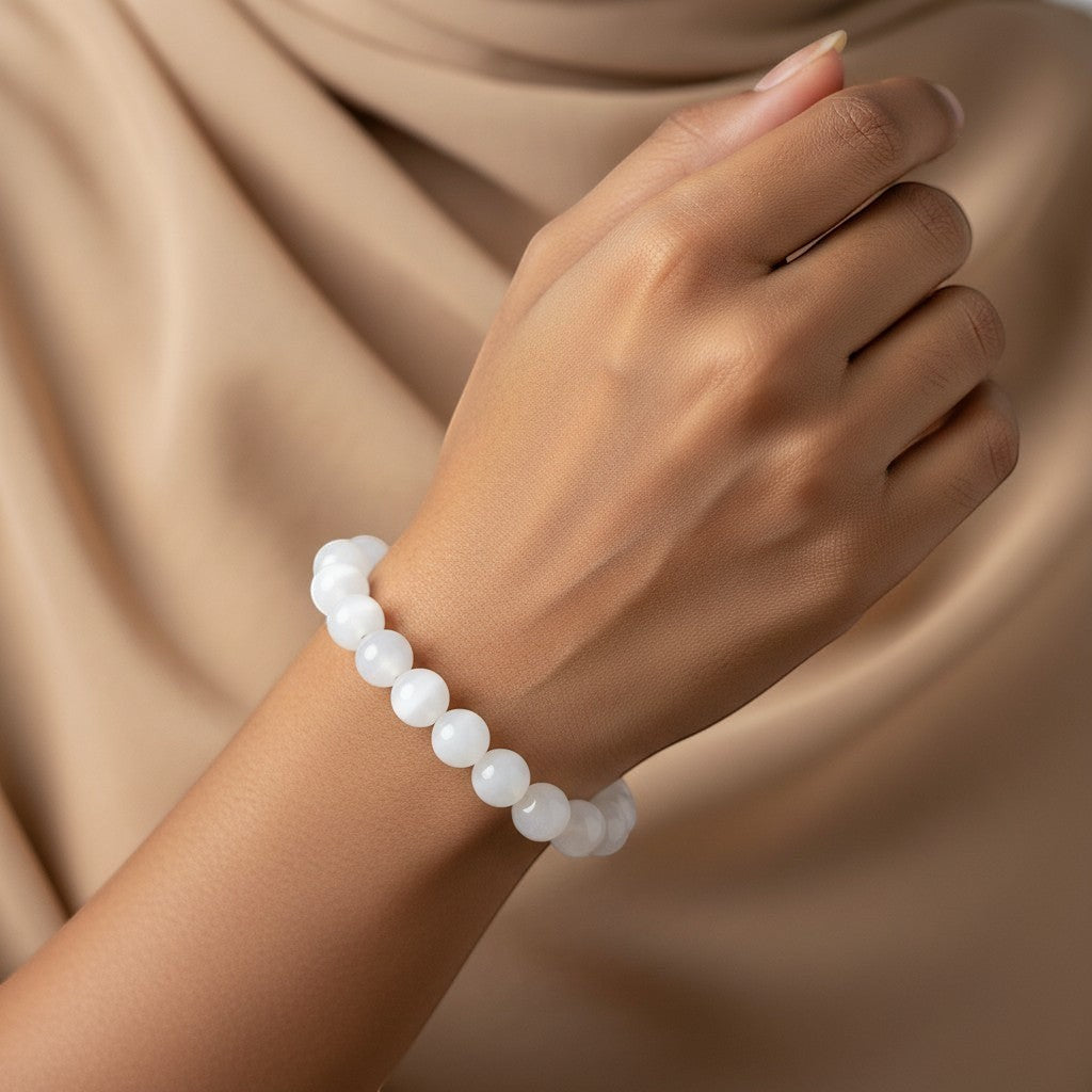 Selenite 8mm Crystal Bracelet for Men and Women | JewelOn