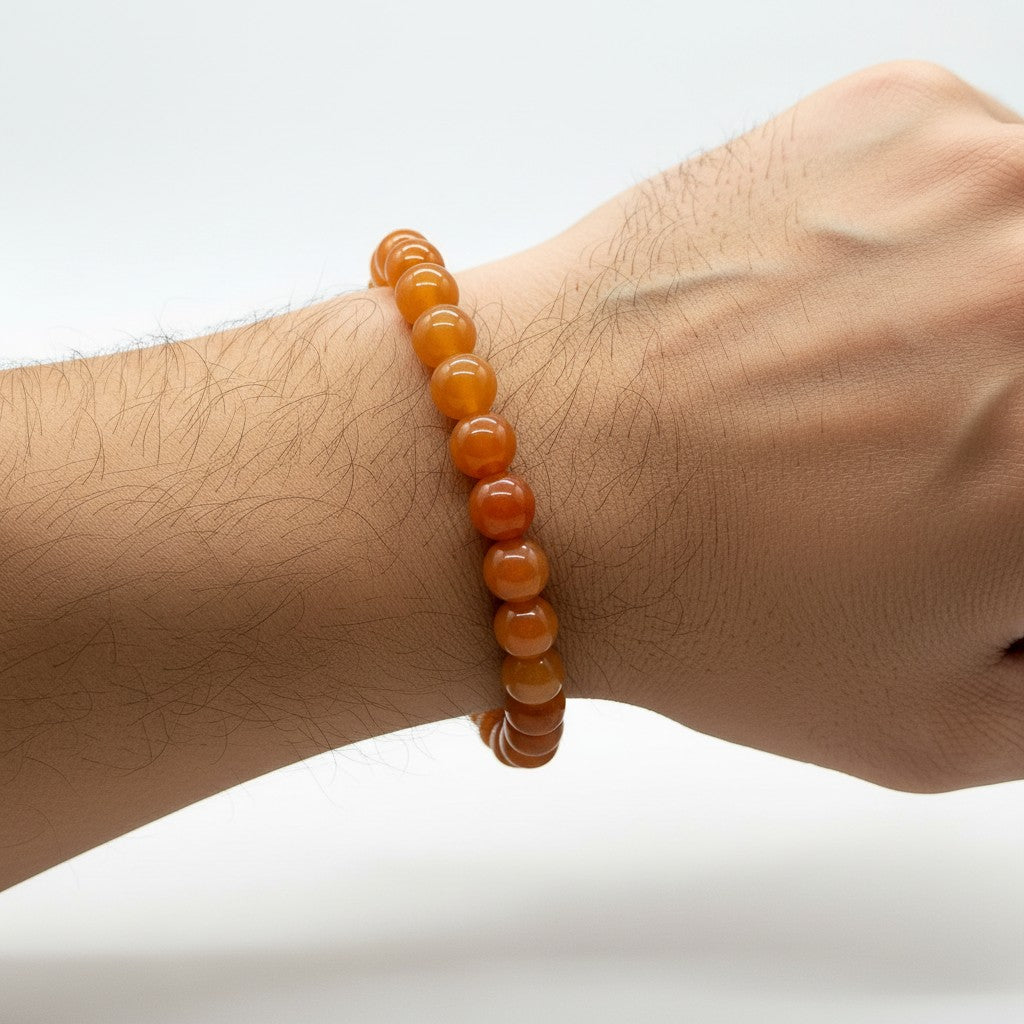JewelOn yellow aventurine 8mm crystal beaded bracelet for men and women, elastic cord, golden-yellow shimmer.