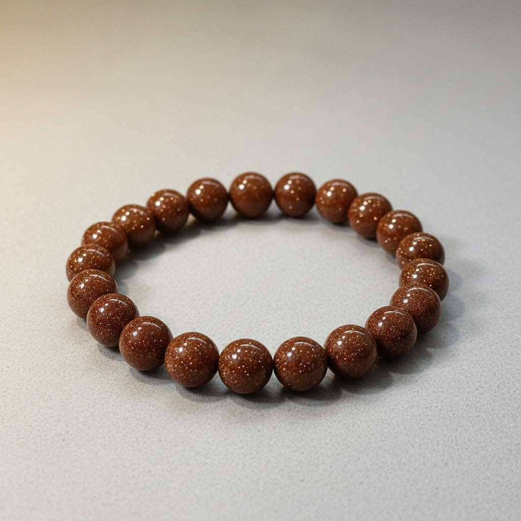 JewelOnHere brown goldstone beaded bracelet with 8mm beads for men and women
