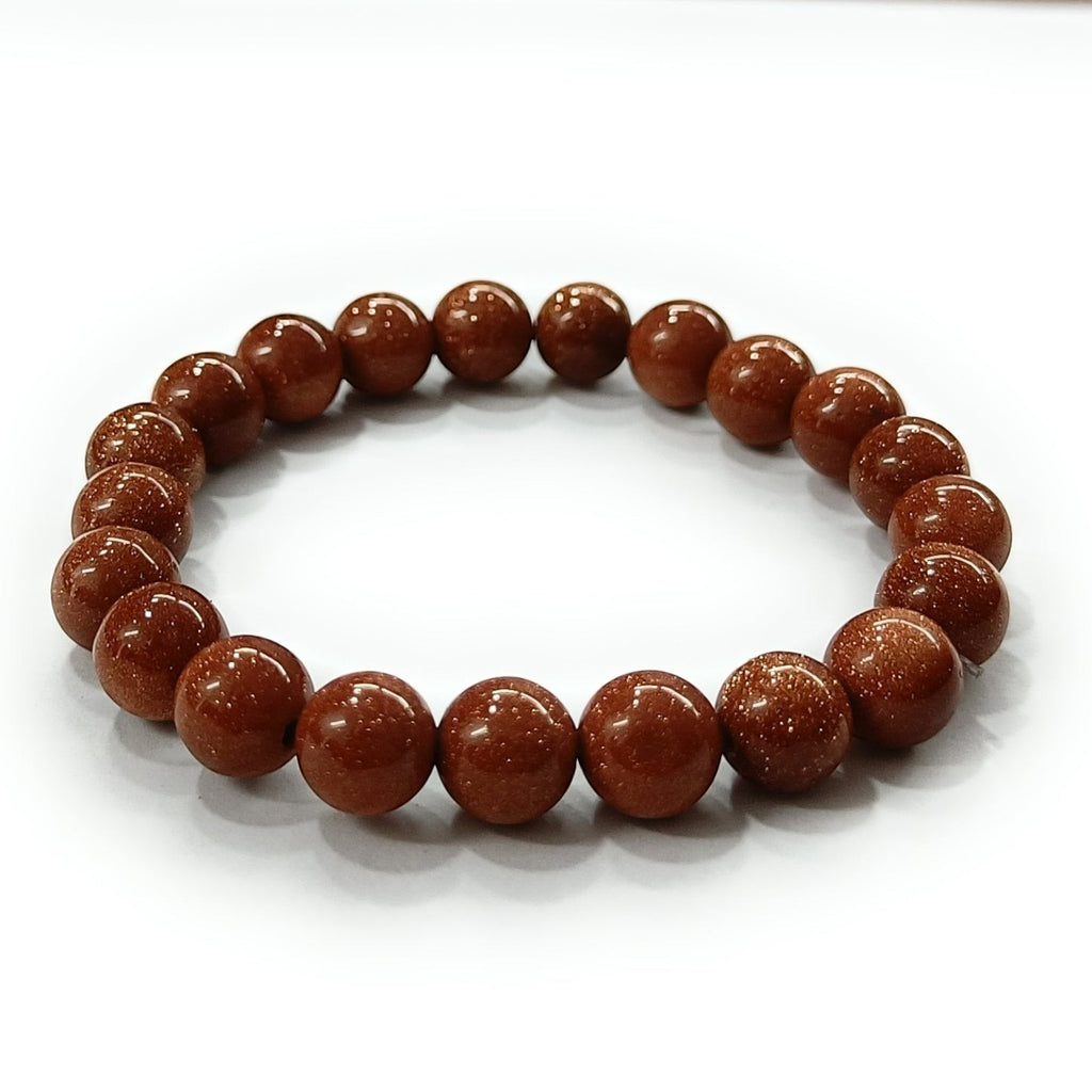 JewelOnHere brown 8mm sunstone crystal beaded bracelet for men and women