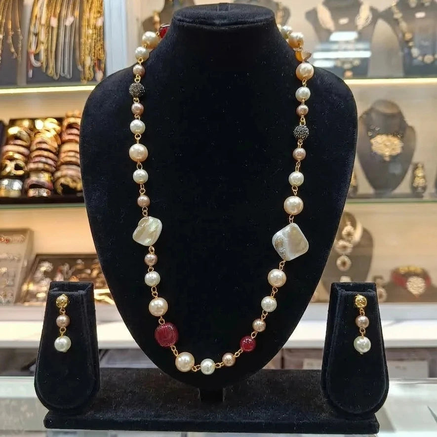 Baani Maroon Statement Stone Necklace Earring Set
